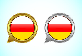 Obraz premium South Ossetia flag speech bubble. Speaking flag icon in gold and silver color