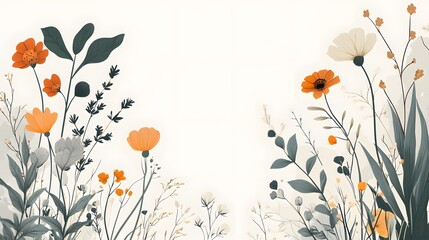 Naklejka premium Orange and Gray Floral Botanical Artwork Design