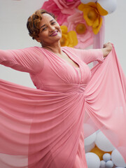 young woman in colorful dress