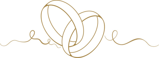 Two wedding rings line drawing. Love and romantic concept. Vector illustration