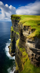 Exquisite Image Depicting the Edge of a Scenic Cliff Bordering a Calm Blue Sea under and Enchanting Sky
