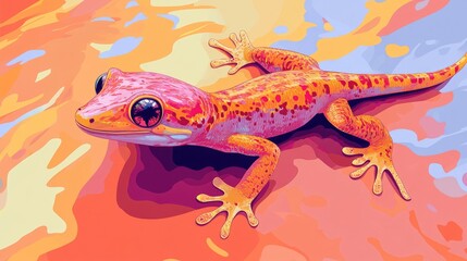 Obraz premium A vibrant, stylized illustration of a gecko on a colorful background.
