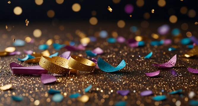 Colorful glitter and confetti on a bright gradient background. Eve event posters, party invitations, pop art