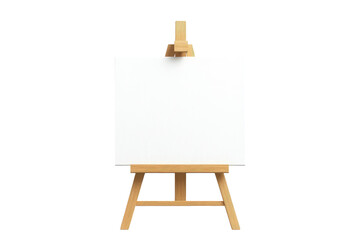 Creative art setup with transparent png background wooden easel blank white canvas in bright studio environment