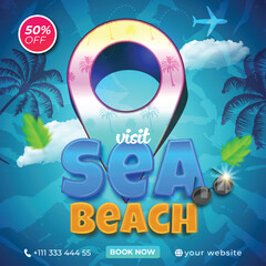 Sea Beach Holiday Banner for Tourism Marketing and Seasonal Business Promotions with editable text effect