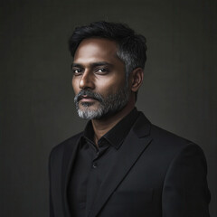 Obraz premium Portrait of a confident Indian man in a black suit