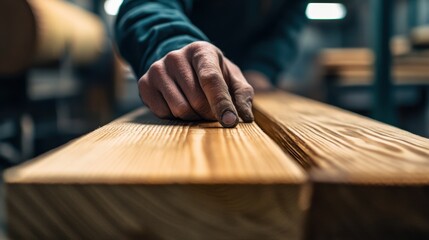 Craftsman meticulously sanding wooden plank in workshop, showcasing expert woodworking skills and precision for high-quality carpentry projects.