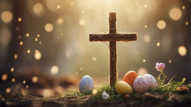 easter eggs with cross on the grass