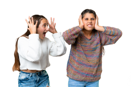 Friends girls over isolated chroma key background frustrated and shouting