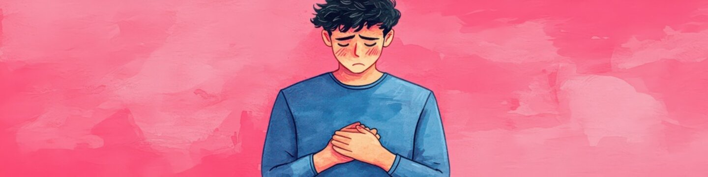 Sweating cartoon character expressing anxiety digital art colorful background character design emotional concept