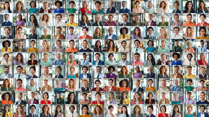 Diverse collection of international business portraits with various expressions and styles
