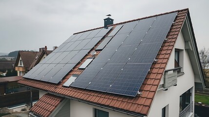 Fototapeta premium Energy-Efficient Home with Advanced Solar Roof System