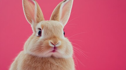 Obraz premium Cute Brown Rabbit with Soft Fur Against Pink Background