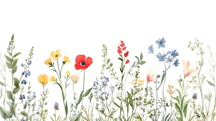 Watercolor Painting of Wildflowers Blooming in a Meadow
