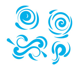 cartoon style Water splashes and drops silhouette set. Blue different liquid shapes collection isolated on white background. Vector illustration.