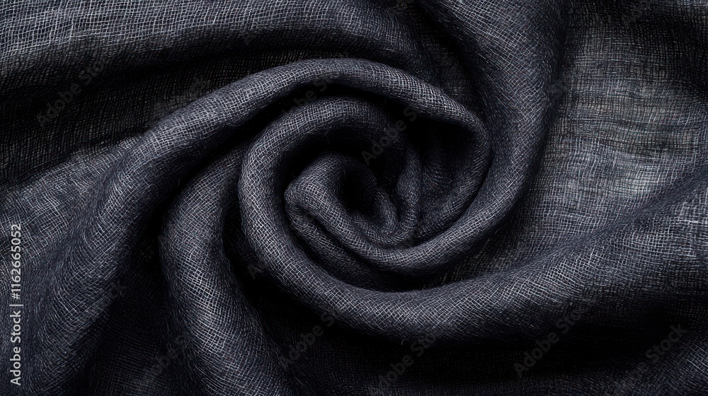 Poster A close-up of dark fabric in a spiral pattern, showcasing texture and material.