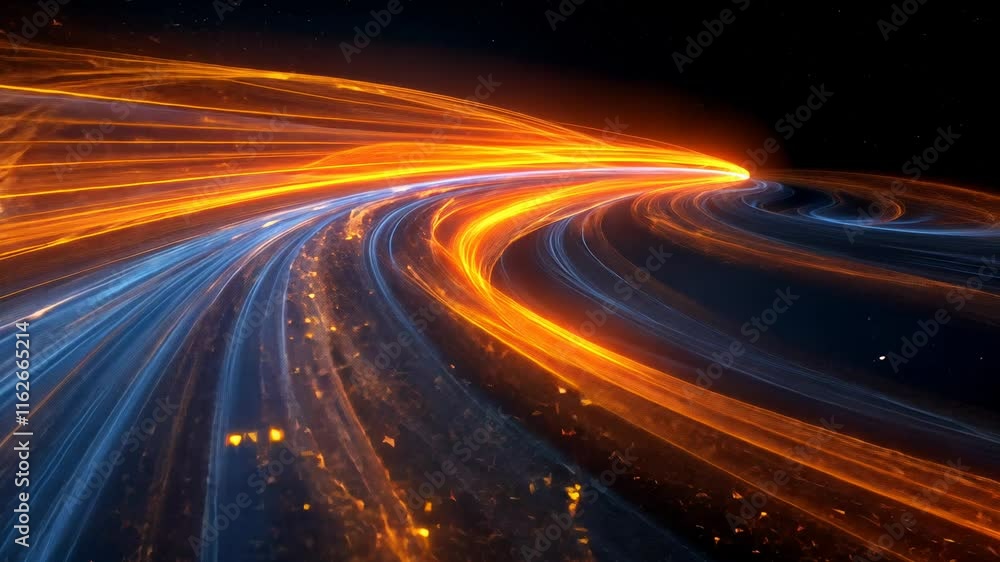 Poster abstract neon light trails in space, dynamic