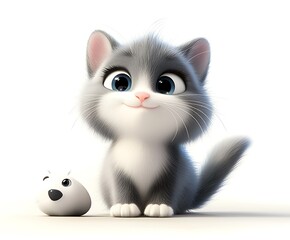 Fototapeta premium Adorable grey kitten with a small toy mouse.