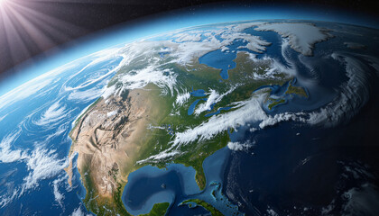 Detailed view of Earth from space with clouds, planetary beauty. Earth Day, take care of the planet. 