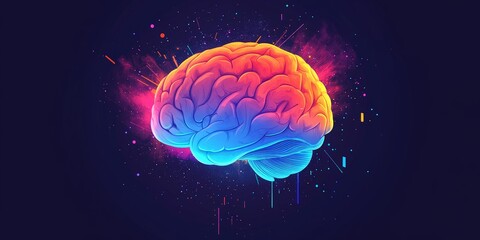Fototapeta premium Glowing futuristic brain concept in vibrant neon colors