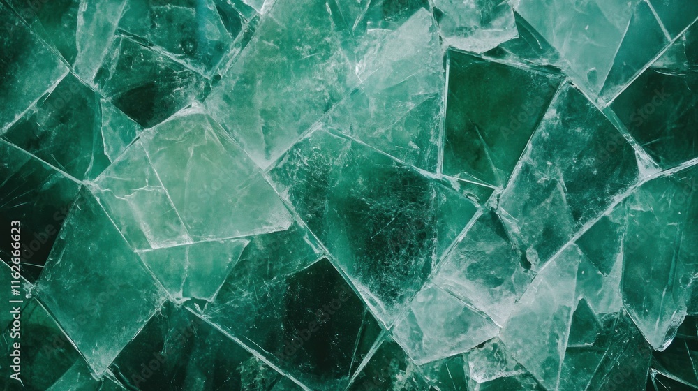 Aufkleber a close-up of fragmented green glass pieces creating an abstract texture.