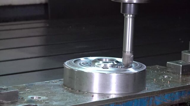 Close up view of cnc milling cutter machine working.