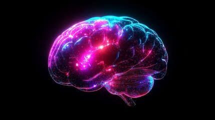 Glowing futuristic brain concept in vibrant neon colors