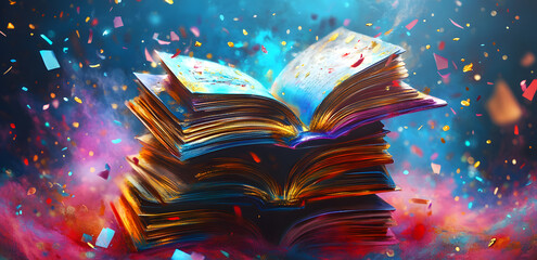 magic book with magic lights and butterflies flying arround	