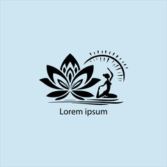 Design a minimalist logo featuring a serene figure in a meditative pose, seated on a stylized lotus flower