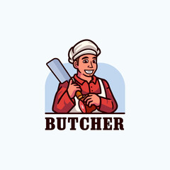 Butcher cartoon mascot character logo design