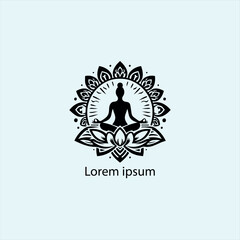 Design a minimalist logo featuring a serene figure in a meditative pose, seated on a stylized lotus flower