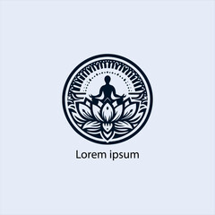 Design a minimalist logo featuring a serene figure in a meditative pose, seated on a stylized lotus flower