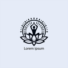 Design a minimalist logo featuring a serene figure in a meditative pose, seated on a stylized lotus flower