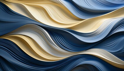 Abstract waves of blue and gold create a luxurious, flowing design.