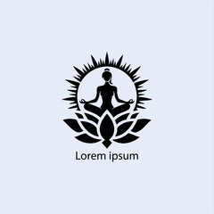 Design a minimalist logo featuring a serene figure in a meditative pose, seated on a stylized lotus flower