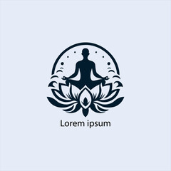 Design a minimalist logo featuring a serene figure in a meditative pose, seated on a stylized lotus flower
