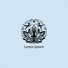 Design a minimalist logo featuring a serene figure in a meditative pose, seated on a stylized lotus flower