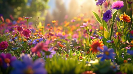 Obraz premium Bright flower meadow in the forest.