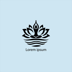 Design a minimalist logo featuring a serene figure in a meditative pose, seated on a stylized lotus flower
