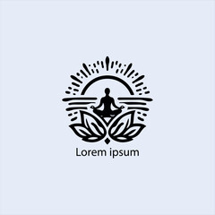Design a minimalist logo featuring a serene figure in a meditative pose, seated on a stylized lotus flower