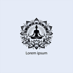 Design a minimalist logo featuring a serene figure in a meditative pose, seated on a stylized lotus flower
