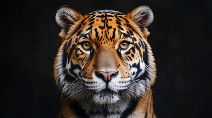 Fototapeta premium Majestic tiger gazing directly at the viewer with intense eyes and striking fur patterns