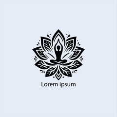 Design a minimalist logo featuring a serene figure in a meditative pose, seated on a stylized lotus flower