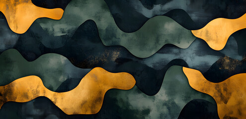 Elegant abstract trendy universal background templates with dark green, blue, yellow and black details. Minimalist aesthetic made with AI