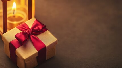 Fototapeta premium Chinese New Year's Eve Concept, Decorative Gold and Red Gift Box with Silk Ribbon, Perfect for Celebrations and Special Occasions