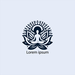 Design a minimalist logo featuring a serene figure in a meditative pose, seated on a stylized lotus flower