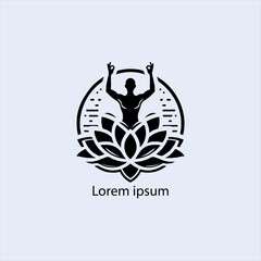 Design a minimalist logo featuring a serene figure in a meditative pose, seated on a stylized lotus flower