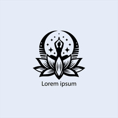Design a minimalist logo featuring a serene figure in a meditative pose, seated on a stylized lotus flower