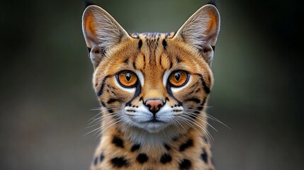 Fototapeta premium Serval with amber eyes faces front.
