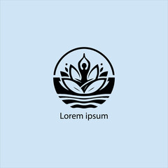 Design a minimalist logo featuring a serene figure in a meditative pose, seated on a stylized lotus flower